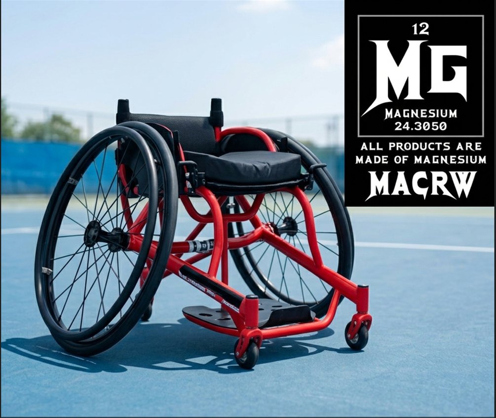MACRWのマグネシウム合金製 車いすテニス用車いす（テニスコート上）